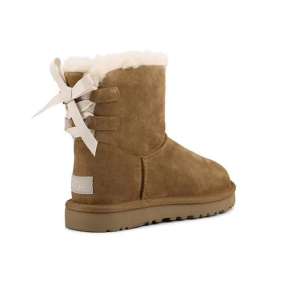 UGG Mini Continuity Bow Boot/Chestnut W/Ivory Ribbon Bow/ NIB - Picture 2 of 10